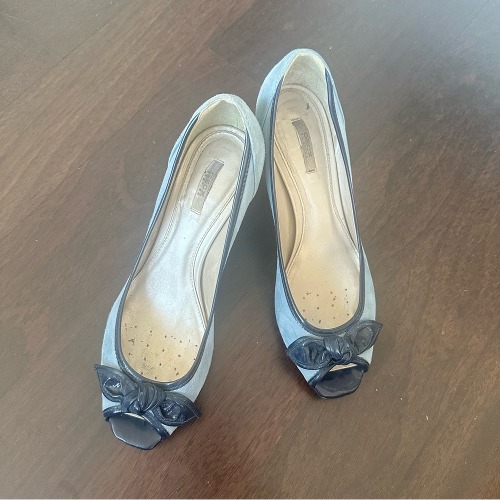 Geox Navy Peep-Toe Heels with Bow
